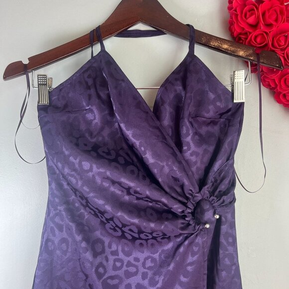 J.O.A Flirting It Up Purple Leopard Print Satin Midi Dress XS Extra Small - Picture 3 of 9